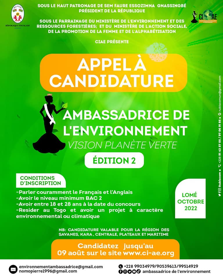 Togo: participez au concours  »Ambassadrice de l’Environnement »