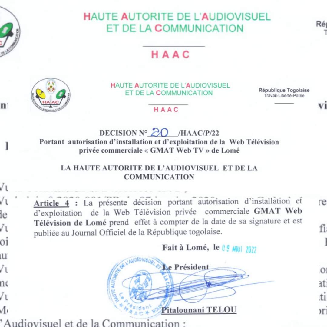 La HAAC autorise GMAT Web Télévision à émettre