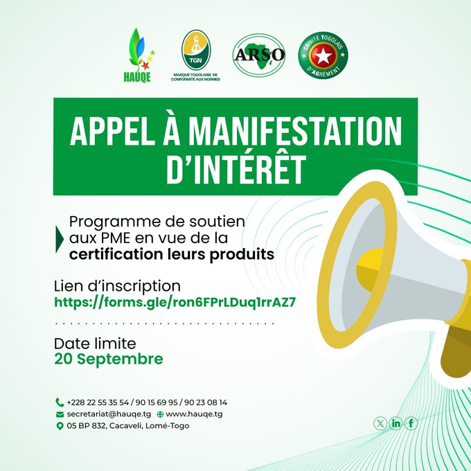 Appel à manifestation d’intérêt pour la certification des produits africains au Togo