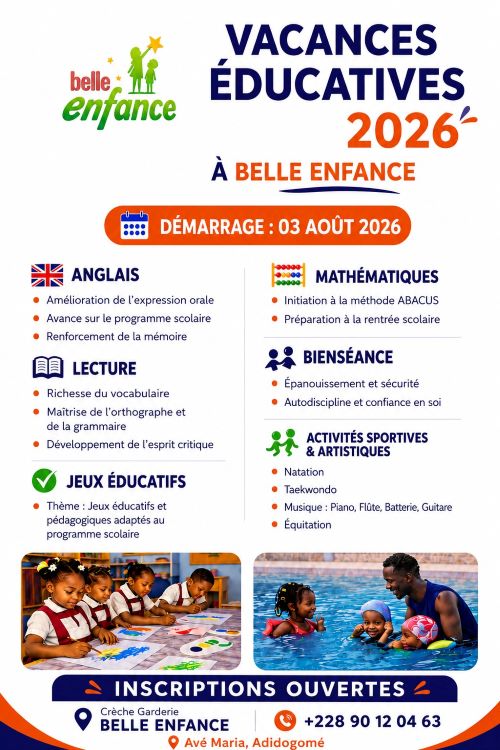 Lomé : « Belle Enfance » lance ses vacances éducatives 2026 dès le 3 août